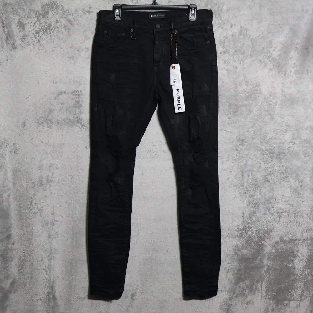 Purple Brand Jeans Men 31x32 Black Denim Distressed Slim Fit Grunge Punk Stretch